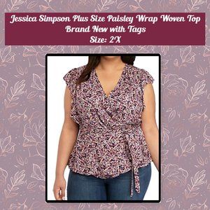Jessica Simpson Plus Size Paisley Wrap Woven Top 2X